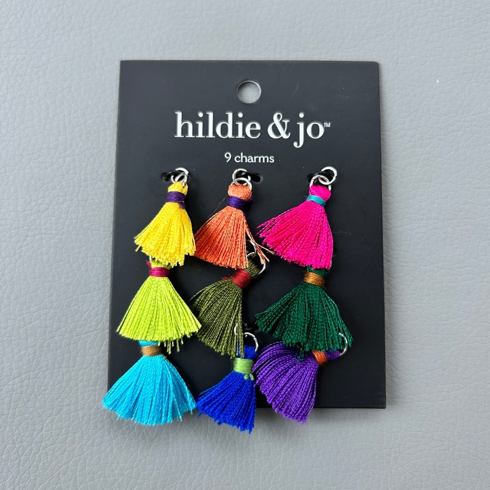 NWT - Hildie & Jo Multicolor Tassel Charms Pack of 9 Rainbow Colors